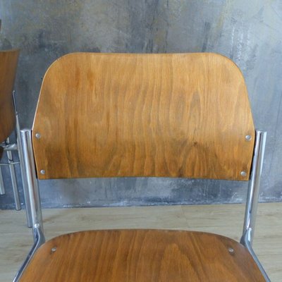 Stackable Plywood Chairs with Chrome Frame, 1950s, Set of 4-WK-841458