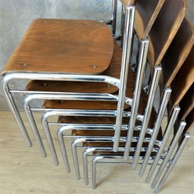 Stackable Plywood Chairs with Chrome Frame, 1950s, Set of 4-WK-841458