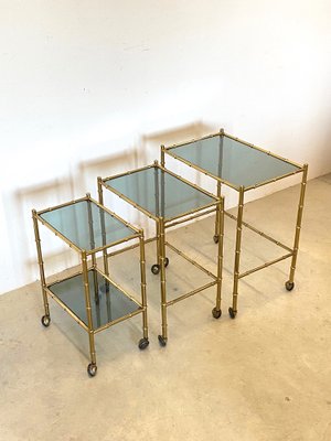 Stackable Trolleys in Brass & Faux Bamboo 1970s, Set of 3-NPC-982744