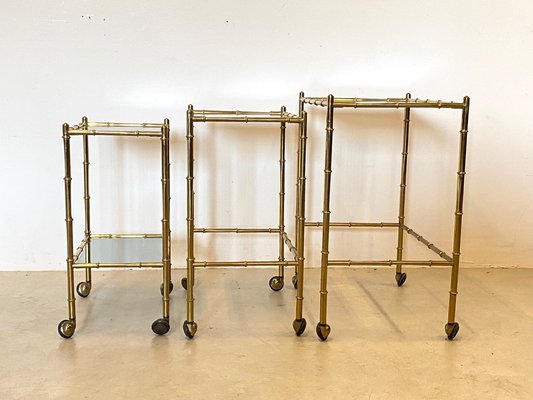 Stackable Trolleys in Brass & Faux Bamboo 1970s, Set of 3-NPC-982744