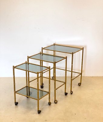 Stackable Trolleys in Brass & Faux Bamboo 1970s, Set of 3-NPC-982744