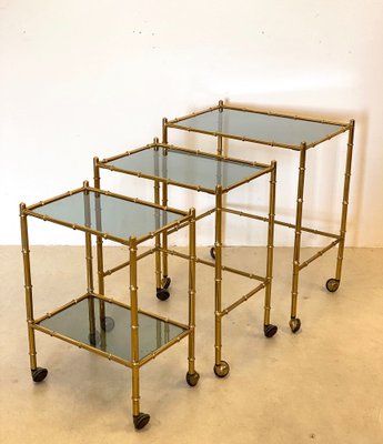 Stackable Trolleys in Brass & Faux Bamboo 1970s, Set of 3-NPC-982744