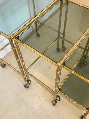 Stackable Trolleys in Brass & Faux Bamboo 1970s, Set of 3-NPC-982744