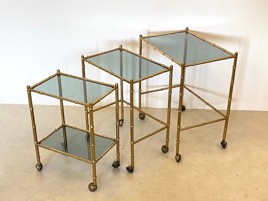 Stackable Trolleys in Brass & Faux Bamboo 1970s, Set of 3-NPC-982744