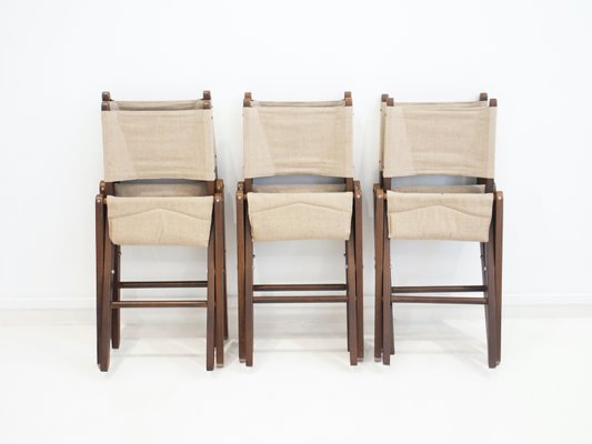 Stained Beech Folding Chairs with Canvas Seat & Backrest from Sorø Stolefabrik, 1960s, Set of 6-ZYF-1370887