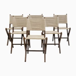 Stained Beech Folding Chairs with Canvas Seat & Backrest from Sorø Stolefabrik, 1960s, Set of 6-ZYF-1370887