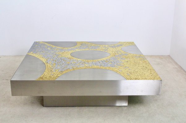 Stainless Steel and Brass Coffee Table by Jean Claude Dresse-MO-1295091