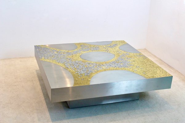 Stainless Steel and Brass Coffee Table by Jean Claude Dresse-MO-1295091