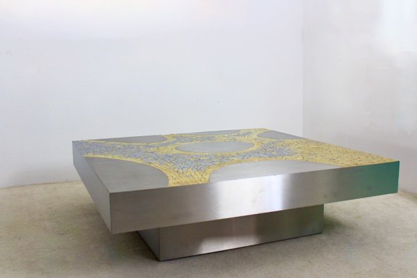 Stainless Steel and Brass Coffee Table by Jean Claude Dresse-MO-1295091