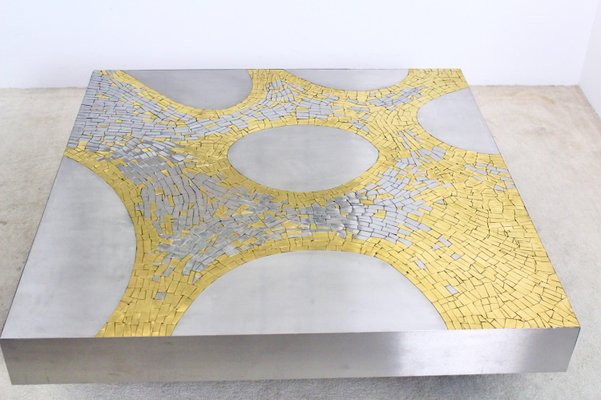 Stainless Steel and Brass Coffee Table by Jean Claude Dresse-MO-1295091