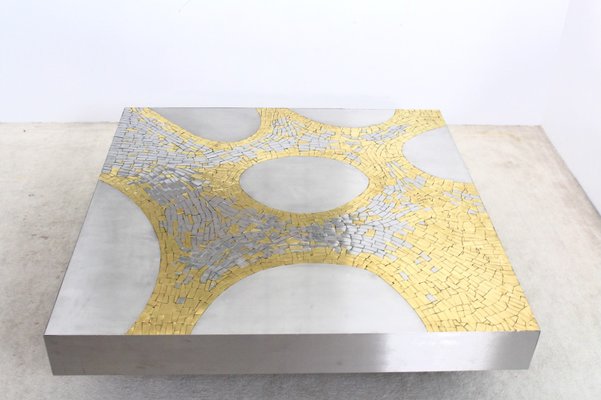 Stainless Steel and Brass Coffee Table by Jean Claude Dresse-MO-1295091