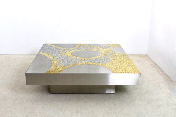 Stainless Steel and Brass Coffee Table by Jean Claude Dresse-MO-1295091