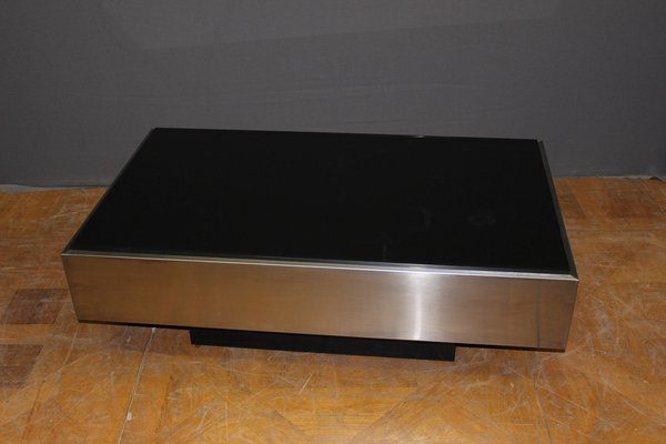 Stainless Steel Coffee Table with Black Glass Slab, 1970s-BCR-1408601