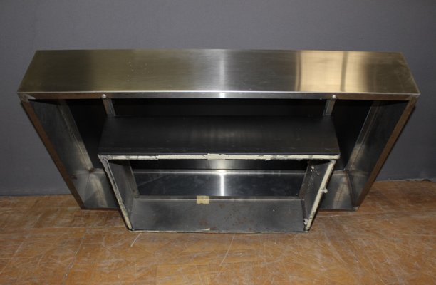 Stainless Steel Coffee Table with Black Glass Slab, 1970s-BCR-1408601