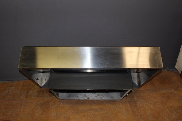 Stainless Steel Coffee Table with Black Glass Slab, 1970s-BCR-1408601