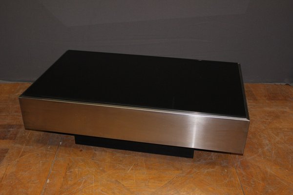 Stainless Steel Coffee Table with Black Glass Slab, 1970s-BCR-1408601