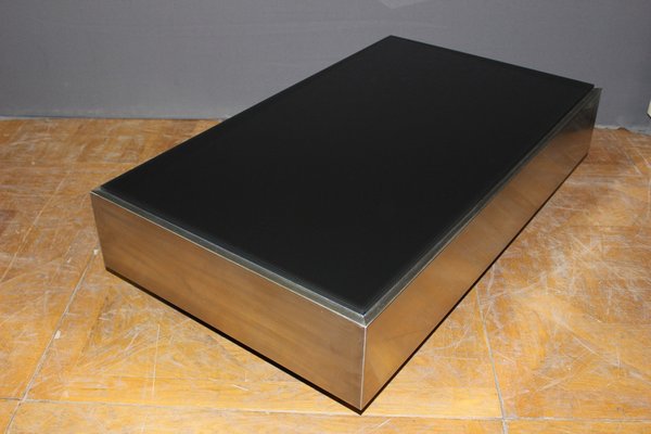 Stainless Steel Coffee Table with Black Glass Slab, 1970s-BCR-1408601