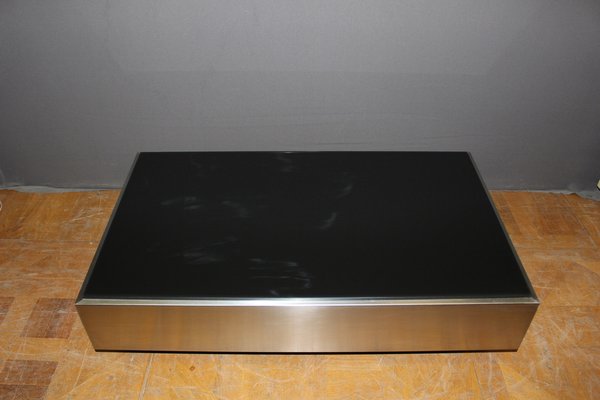 Stainless Steel Coffee Table with Black Glass Slab, 1970s-BCR-1408601