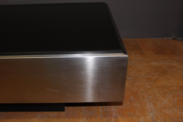 Stainless Steel Coffee Table with Black Glass Slab, 1970s-BCR-1408601