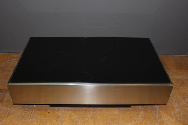 Stainless Steel Coffee Table with Black Glass Slab, 1970s-BCR-1408601