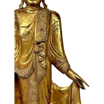 Standing Buddha Sculpture, 1960s, Wood with Gold Leaf-TCS-1706740