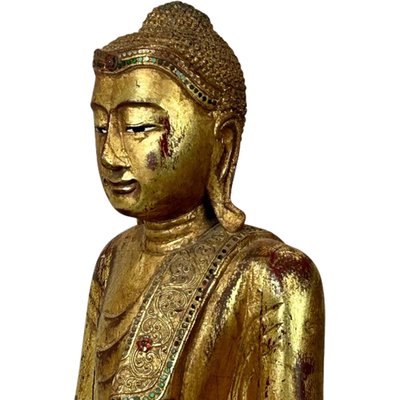 Standing Buddha Sculpture, 1960s, Wood with Gold Leaf-TCS-1706740