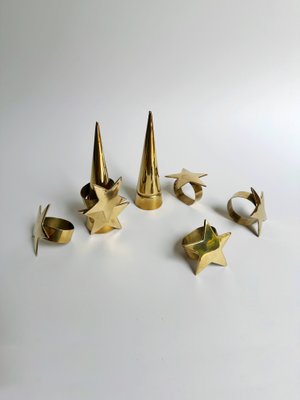 Star Gold Brass Napkin Rings from Whimsigoth, 1980s, Set of 6-VTK-2020072