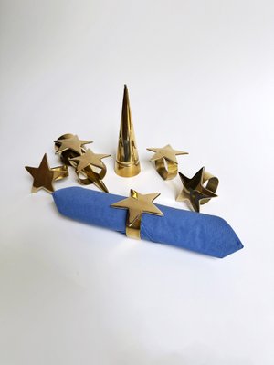 Star Gold Brass Napkin Rings from Whimsigoth, 1980s, Set of 6-VTK-2020072