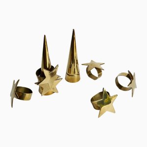 Star Gold Brass Napkin Rings from Whimsigoth, 1980s, Set of 6-VTK-2020072