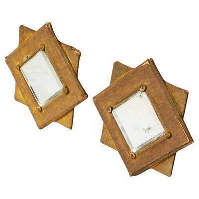 Star Shaped Wall Mirrors in Faded Velvet, Late 19th Century, Set of 2-FEW-2024212