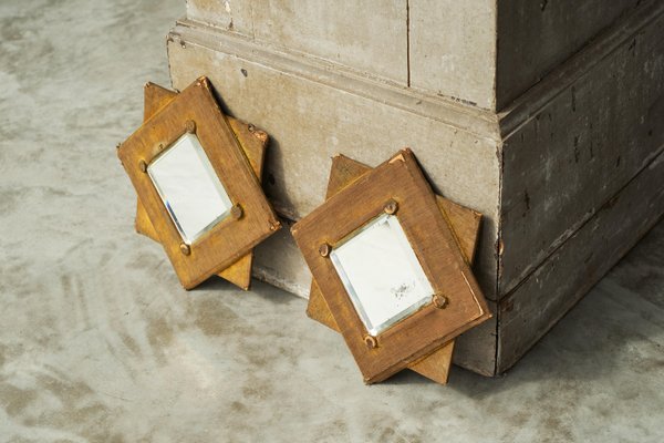 Star Shaped Wall Mirrors in Faded Velvet, Late 19th Century, Set of 2-FEW-2024212