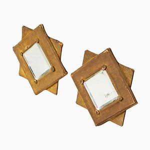 Star Shaped Wall Mirrors in Faded Velvet, Late 19th Century, Set of 2-FEW-2024212