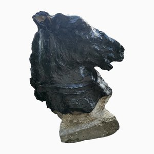 Statue Horse Horse in Black Painted Cement Italy First 900-RAQ-1192638