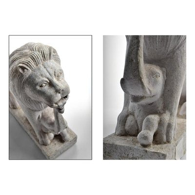 Statue of a Lion with a Small Elephant-NQ-625017