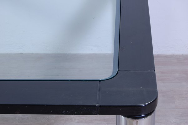 Steel and Black Enameled Wood Square Table, 1970s-XSG-1383890