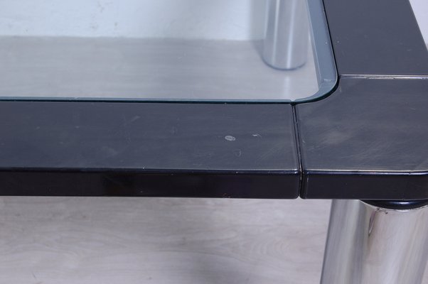 Steel and Black Enameled Wood Square Table, 1970s-XSG-1383890