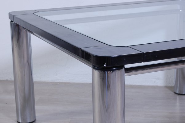 Steel and Black Enameled Wood Square Table, 1970s-XSG-1383890