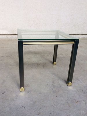 Steel and Brass Square Coffee Table, Belgium, 1980s-RQV-841170