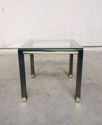 Steel and Brass Square Coffee Table, Belgium, 1980s-RQV-841170