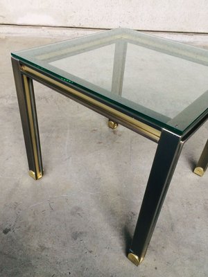 Steel and Brass Square Coffee Table, Belgium, 1980s-RQV-841170