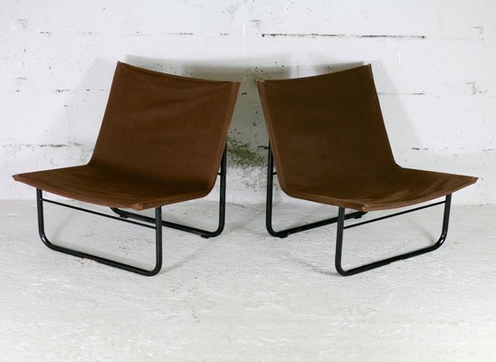 Steel and Canvas Chocolate Chairs from Kebe, Denmark, 1975s, Set of 2-MAO-1194103