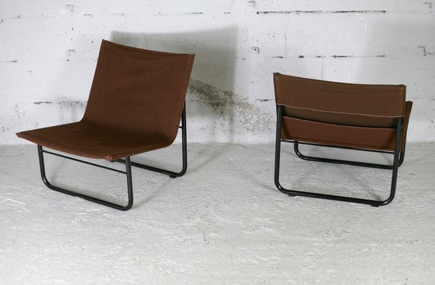 Steel and Canvas Chocolate Chairs from Kebe, Denmark, 1975s, Set of 2-MAO-1194103