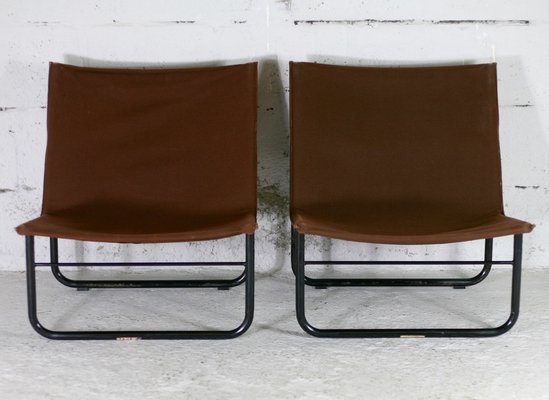 Steel and Canvas Chocolate Chairs from Kebe, Denmark, 1975s, Set of 2-MAO-1194103