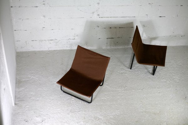 Steel and Canvas Chocolate Chairs from Kebe, Denmark, 1975s, Set of 2-MAO-1194103