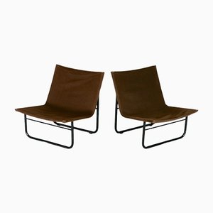 Steel and Canvas Chocolate Chairs from Kebe, Denmark, 1975s, Set of 2-MAO-1194103