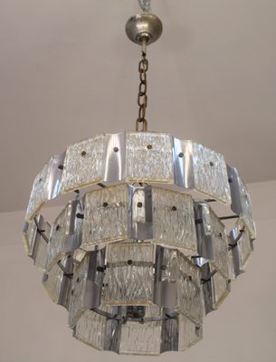 Steel and Glass Chandelier, Italy, 1970s-AOL-1359659