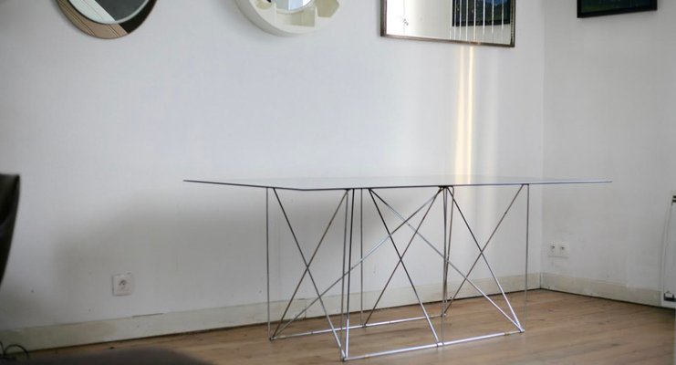 Steel and Glass Dining Table by Max Sauze for Max Sauze Studio, 1970s-MAO-549136