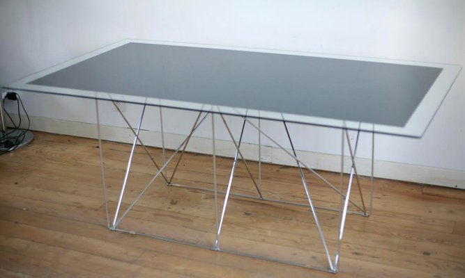 Steel and Glass Dining Table by Max Sauze for Max Sauze Studio, 1970s-MAO-549136