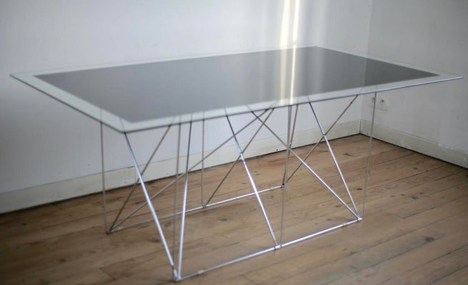 Steel and Glass Dining Table by Max Sauze for Max Sauze Studio, 1970s-MAO-549136