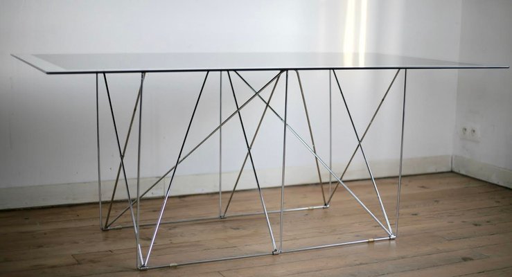 Steel and Glass Dining Table by Max Sauze for Max Sauze Studio, 1970s-MAO-549136